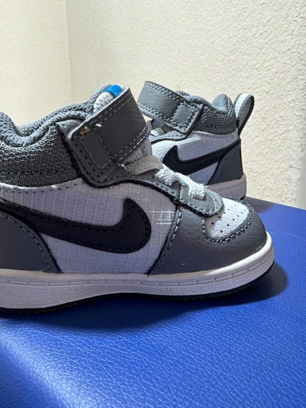 Nike Jordan 1 mid Kids Gray, White and Black Hook-and-Loop Sneakers
